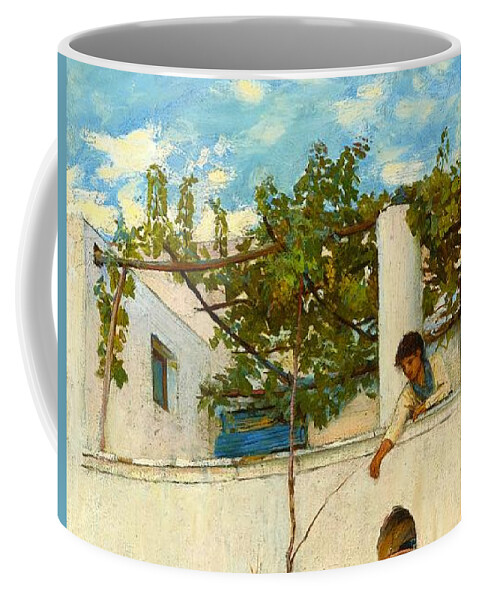 John William Waterhouse Coffee Mug featuring the painting Lady on a Balcony in Capri by John William Waterhouse