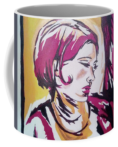 Lady Coffee Mug featuring the painting Lady With Black Cloud by Leonida Arte