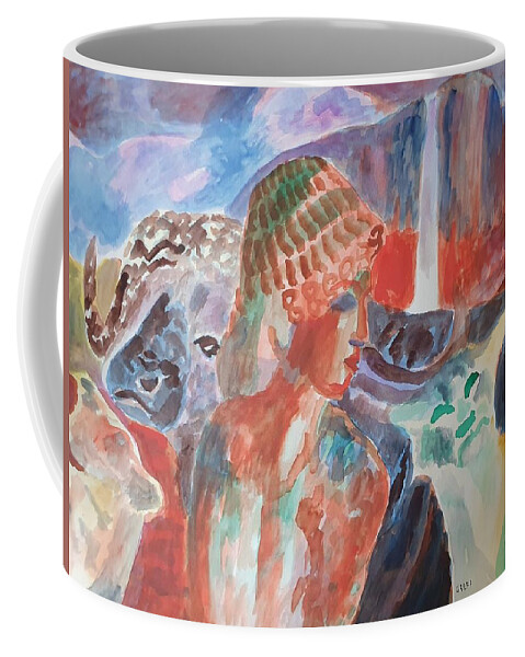 Classical Greek Sculpture Coffee Mug featuring the painting Lady with Wildlife by Enrico Garff