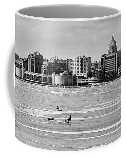 Madison Coffee Mug featuring the photograph Lake Monona, Madison, Wisconsin BW by Steven Ralser