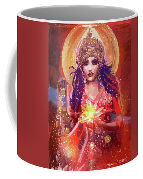 Hindu Deity Coffee Mug featuring the painting Lakshmi - Goddess of Abundance and Beauty by Melissa Abbott
