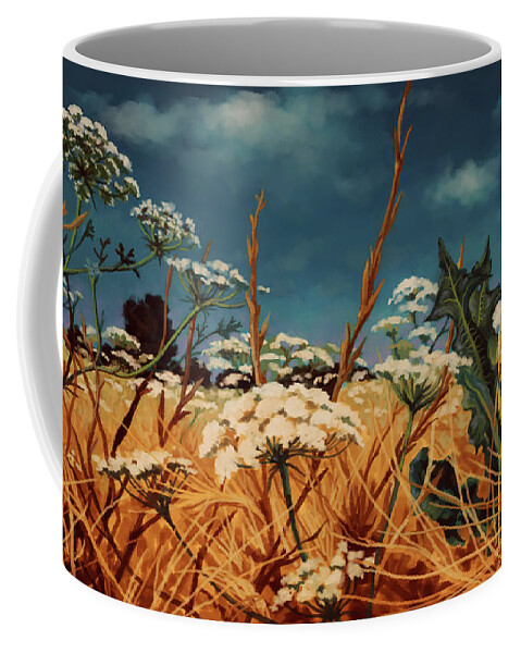 Flower Coffee Mug featuring the painting Land of Lace and Honey by Hans Neuhart