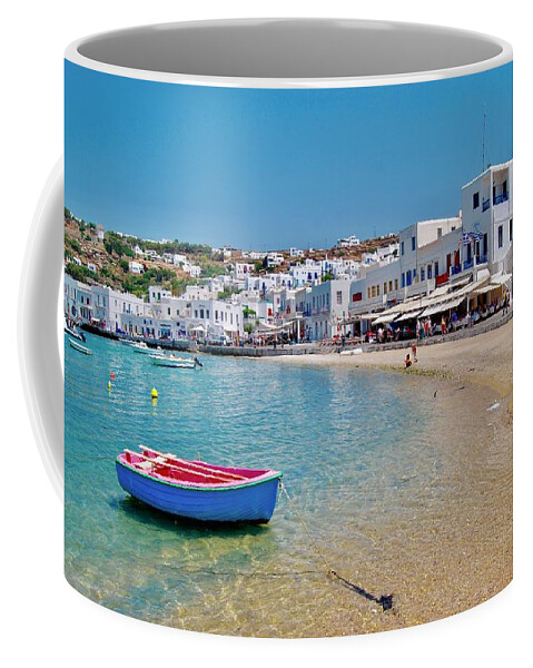 Boat Coffee Mug featuring the photograph Landed in Mykonos by Michael Descher
