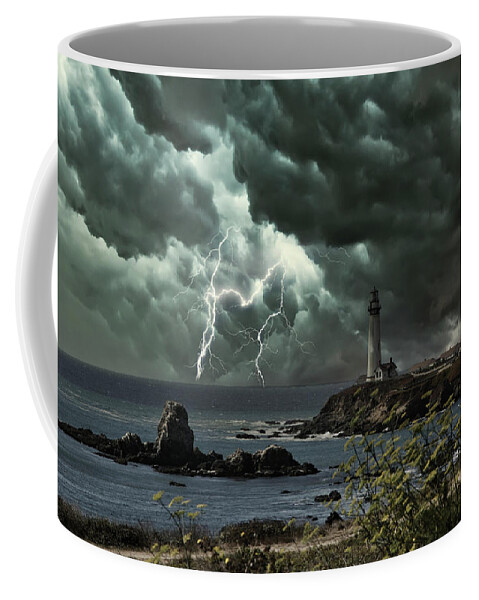 Pigeon Point Lighthouse Coffee Mug featuring the photograph Landscape California Coast Lightning by Chuck Kuhn