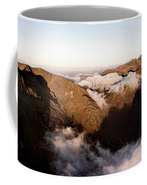 Panorama Coffee Mug featuring the photograph Langdale and Old man of Coniston Aerial Cloud Inversion Lake District by Sonny Ryse
