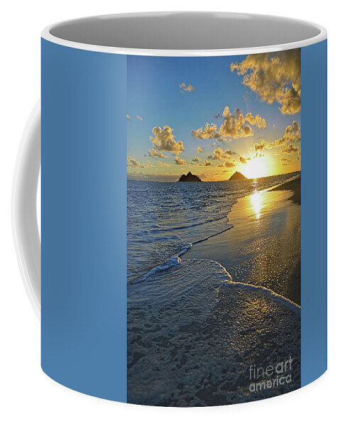 Lanikai Beach Coffee Mug featuring the photograph Lanikai Beach Sunrise Foamy Waves by Aloha Art