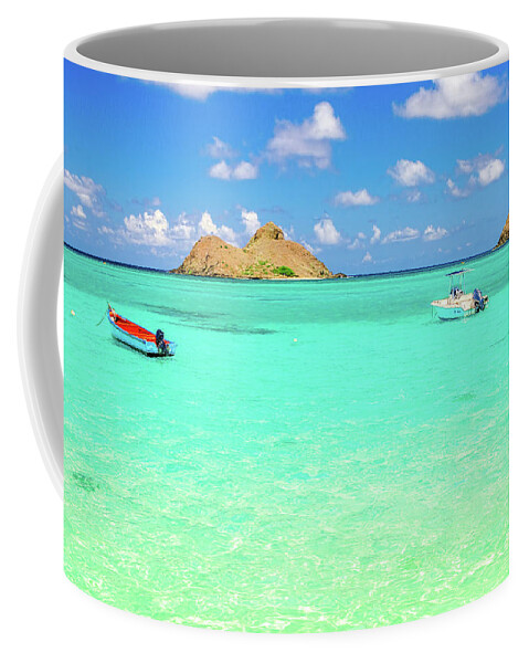 Lanikai Beach Coffee Mug featuring the photograph Lanikai Beach two Boats and Two Mokes by Aloha Art