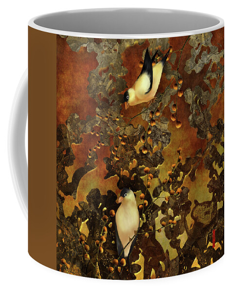 Chinoiserie Coffee Mug featuring the digital art Lantern Chinoiserie Goldfinches and Berries by Sand And Chi