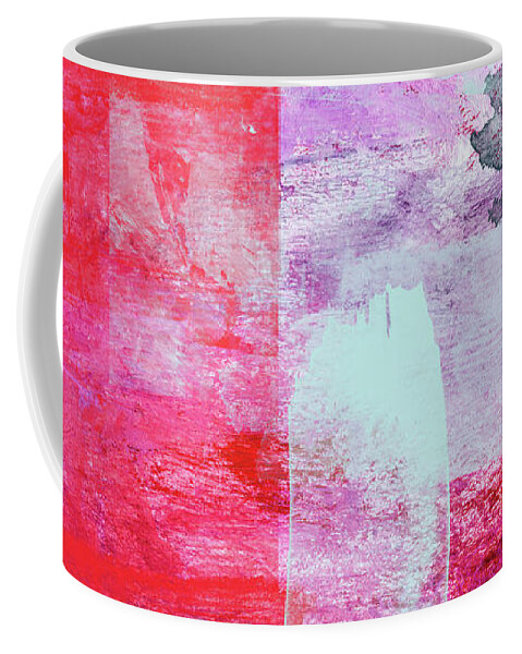 Abstract Coffee Mug featuring the painting Large Red and Pastel Blue Vibrant Abstract Painting - Searching For Rain by Modern Abstract