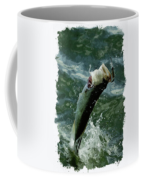 Jumping Coffee Mug featuring the digital art Largemouth trying to get away by Chauncy Holmes