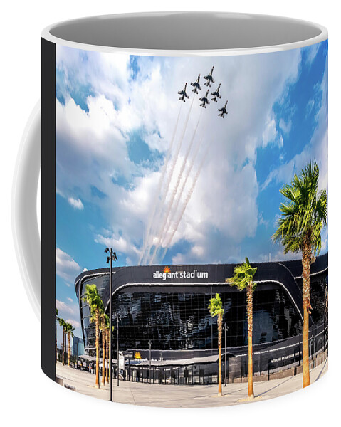 Allegiant Stadium Coffee Mug featuring the photograph Las Vegas Raiders Allegiant Stadium Opening Day Thunderbirds Fly Over by Aloha Art