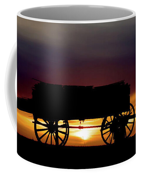Wagon Coffee Mug featuring the photograph Last Load - wagon with load of lumber in silhouette with sunset by Peter Herman