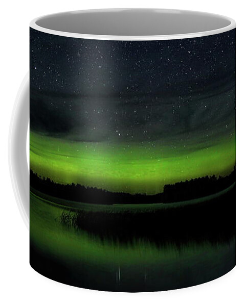Aurora Borealis Coffee Mug featuring the photograph Late Summer Aurora Over Gilmore Lake by Dale Kauzlaric