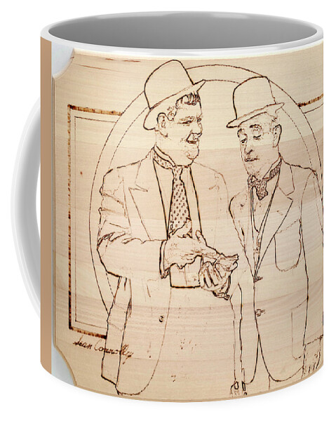 Pyrography Coffee Mug featuring the pyrography Laurel And Hardy - Thicker Than Water by Sean Connolly