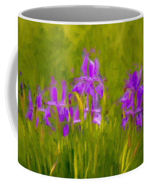 Iris Coffee Mug featuring the mixed media Lavender Iris Bliss by Susan Rydberg