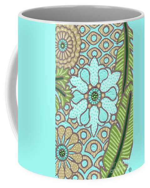 Leaf Coffee Mug featuring the painting Leaf And Design Caribbean Blue 5 by Amy E Fraser