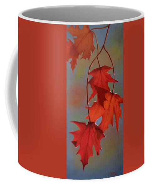 Red Coffee Mug featuring the painting Leaves of Fire by Marlene Little