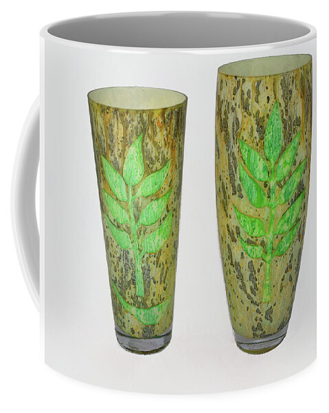 Green Coffee Mug featuring the glass art Leaves set of two by Christopher Schranck