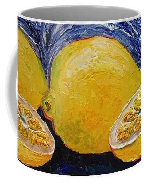 Citrus Coffee Mug featuring the painting Lemons in Line by Paris Wyatt Llanso