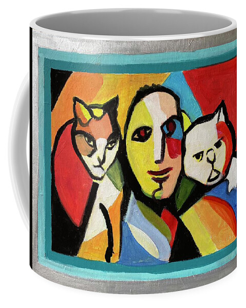 Mexican Design Coffee Mug featuring the painting Leo and Two Cats by Suzanne Giuriati Cerny