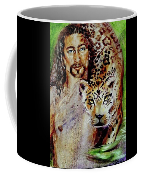 Mask Coffee Mug featuring the painting Leopard Instinct by Sofanya White