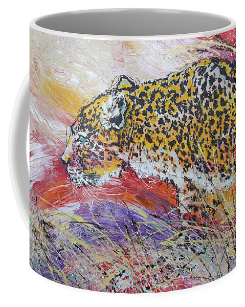 Leopard Coffee Mug featuring the painting Leopard's Gaze by Jyotika Shroff