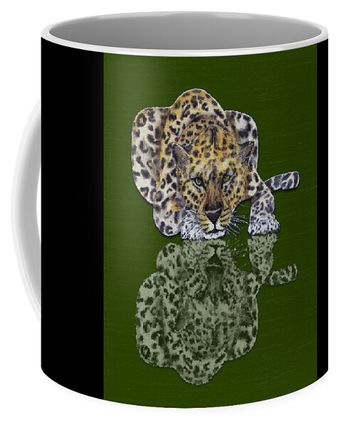 Leopard Coffee Mug featuring the mixed media Leopard's Reflection by Kelly Mills