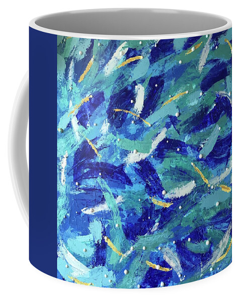 Abstract Art Coffee Mug featuring the mixed media Les Michaels by Medge Jaspan