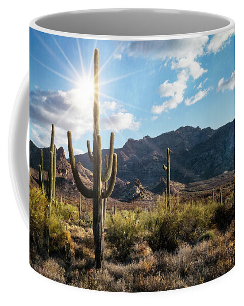 Saguaro Sunrise Coffee Mug featuring the photograph Let The Sun Shine Through The Morning by Saija Lehtonen