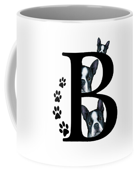 Letter B Coffee Mug featuring the mixed media Letter B Monogram with Boston Terrier Dogs by Lucie Dumas