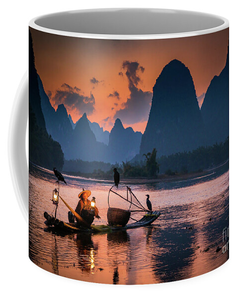 Asia Coffee Mug featuring the photograph Li River Twilight Glow by Inge Johnsson
