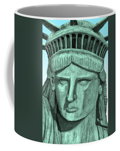 Statue Of Liberty Coffee Mug featuring the drawing Liberty Close Up by Terry Cork
