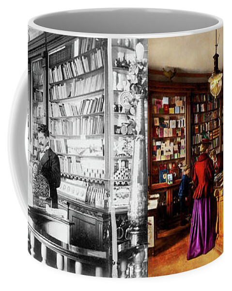 Book Coffee Mug featuring the photograph Library - A novel idea 1895 - Side by Side by Mike Savad