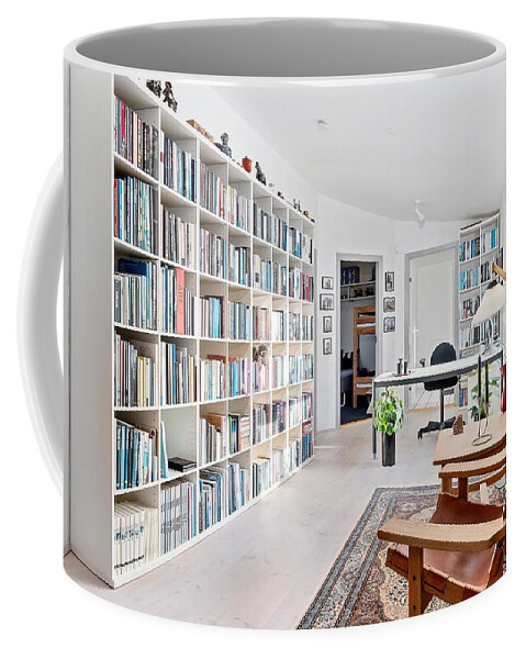 X-factor House In Hedensted Coffee Mug featuring the mixed media Library by Asbjorn Lonvig