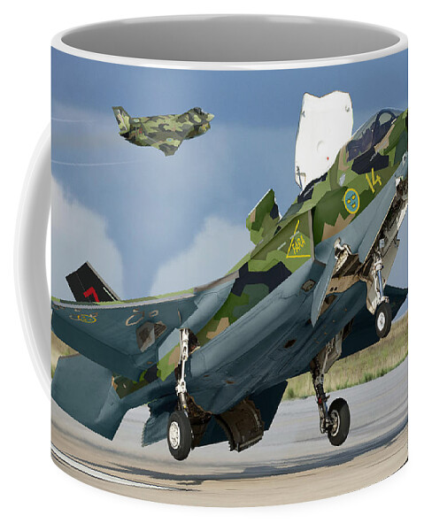 Lightning Coffee Mug featuring the digital art License Built Saab F-35B by Custom Aviation Art