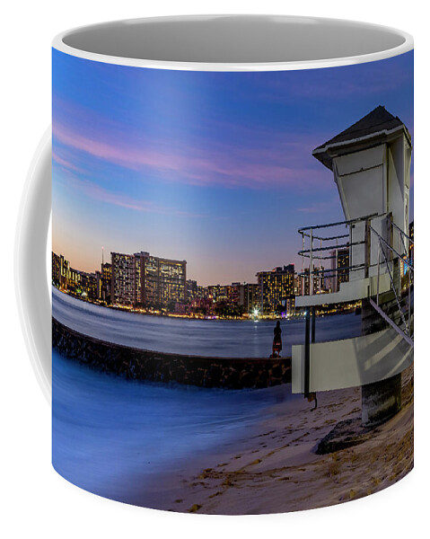 Lifeguard Tower Coffee Mug featuring the photograph Lifeguard Tower at Dusk by Kelley King