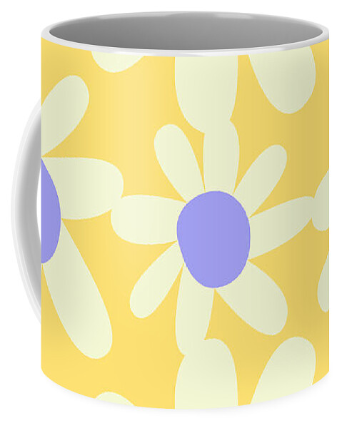 Yellow Coffee Mug featuring the digital art Light Steel Blue Daisy Floral Pattern Design by Christie Olstad