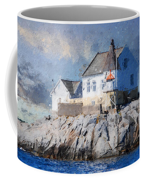 Lighthouse Coffee Mug featuring the digital art Saltholmen lighthouse by Geir Rosset