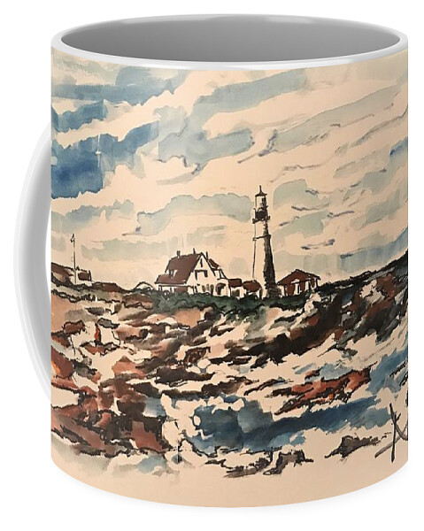  Coffee Mug featuring the painting Lighthouse by Angie ONeal