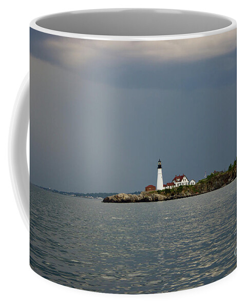 Portland Headlight Coffee Mug featuring the pyrography Lighthouse before the storm by Annamaria Frost