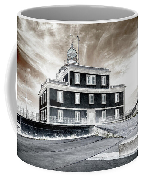 Galicia Coffee Mug featuring the photograph Lighthouse Cape Finisterre - Color and b / w solarization proces by Jordi Carrio Jamila