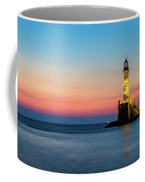 Lighthouse Coffee Mug featuring the photograph Lighthouse of Chania in Crete at Sunset by Alexios Ntounas