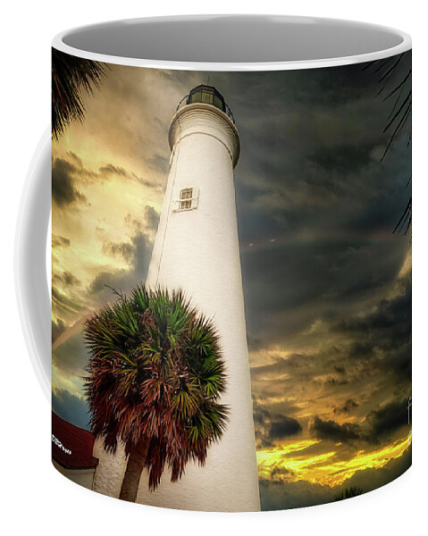 Lighthouse Coffee Mug featuring the mixed media Lighthouse Rainbow by DB Hayes