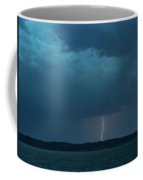Asharoken Coffee Mug featuring the photograph Lightning over Long Island Sound 8140043 by Deidre Elzer-Lento