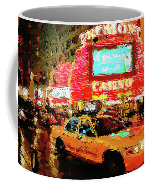Fremont Casino Coffee Mug featuring the digital art Lights and Action on Fremont Street Experience Las Vegas by Tatiana Travelways
