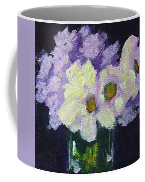 Lilac Coffee Mug featuring the painting Lilac and Daisy by Nancy Merkle