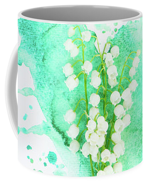 Lilly Of The Valley Coffee Mug featuring the photograph Lilly of the valley on watercolor by Anastasy Yarmolovich