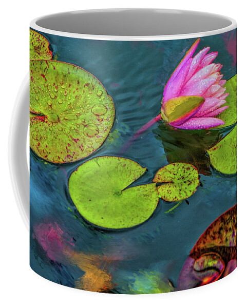 Pink Flower Coffee Mug featuring the photograph Lily Pads in the Rain With Pink Flower by Cordia Murphy