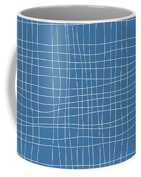 Lines Pattern Design Coffee Mug featuring the digital art Line Pattern Design, Blue and White by Patricia Awapara