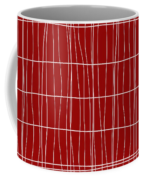 Lines Pattern Modern Design Coffee Mug featuring the digital art Lines Pattern Modern Design - Red and White by Patricia Awapara
